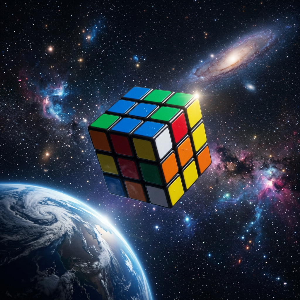 Replace dog with Rubik cube in space